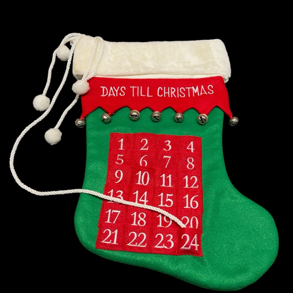 Christmas Advent Calendar Stocking 24 Day Countdown w/ Pockets & Jingle Bell - Picture 5 of 16